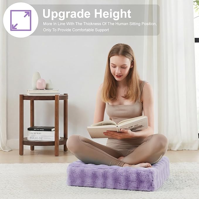 JKMAX 2 Pcs High Density Foam Floor Pillow - Upgraded Large Pillows Seating for Adults - Outdoor Floor Cushion with Soft Tufted Cover - Yoga Pillows for Sitting On Floor - 22 Inch Light Purple