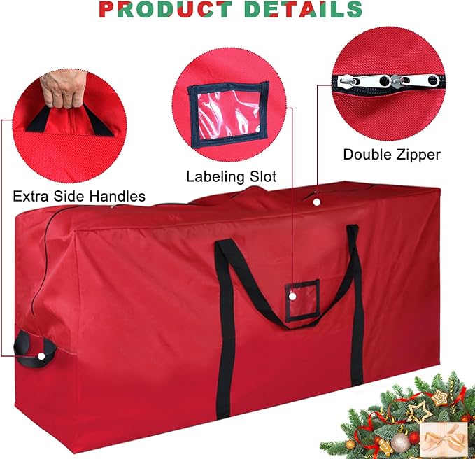 Christmas Tree Storage Bag, 600D Oxford Extra Large Moving Bags, Fits Up to 9 Ft Artificial Trees, Heavy-Duty Waterproof Christmas Decorations Storage Bags(PURE RED)