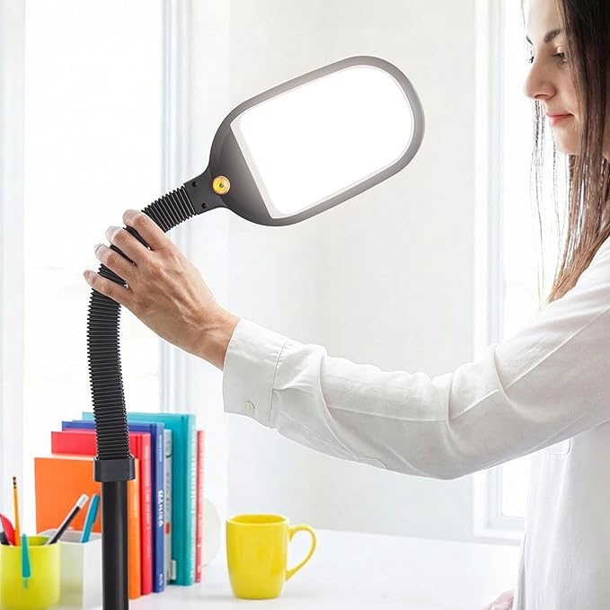 Brightech Litespan - Bright LED Floor Reading Lamp for Over Chair Crafts and Reading, Esthetician Light for Lash Extensions, Gooseneck Adjustable Standing Lamp for Living Room, Bedroom, Office - Black