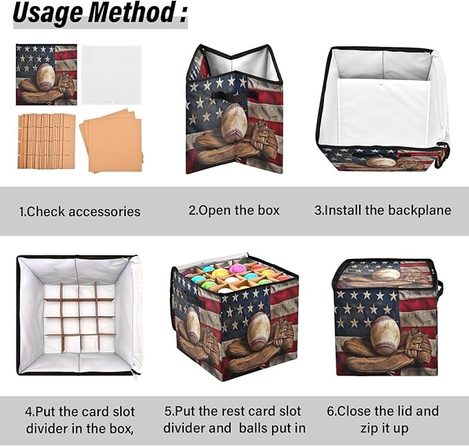 Kigai American Baseball Christmas Ornament Storage Box with Zipper & Adjustable Dividers Holiday Ornament Organizer Xmas Storage Container, 64 Balls