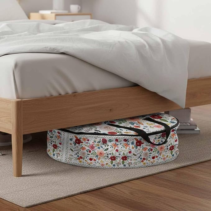 Storage Bag Cream Floral Round Storage Totes Bins Closet Organizers with Zippers & Handle Farmhouse Vintage Flower Clothes Storage Container for Bedroom Dorm Space Saving Packing Supplies Moving Bags