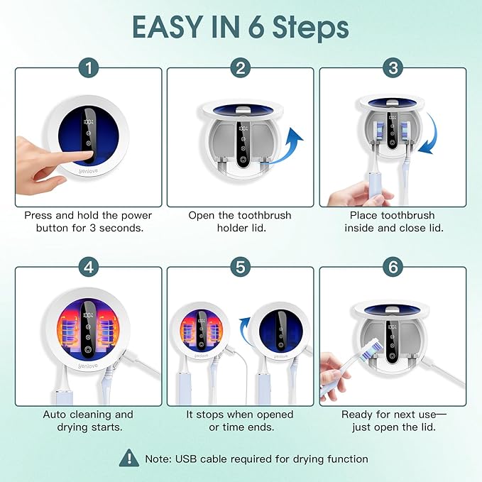 Upgraded UV Toothbrush Cleaner Holder, Toothbrush Holders Wall Mounted, Electric Toothbrush Holder for Bathroom, LED Smart Screen, Cleaning and Drying Fits All Toothbrushes for Home & Travel