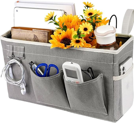 Loghot Bedside Caddy/Bedside Storage Bag Hanging Organizer for Bunk and Hospital Beds,Dorm Rooms Bed Rails,Can be Placed Glasses,Books,Mobile Phones,Keys (Grey)