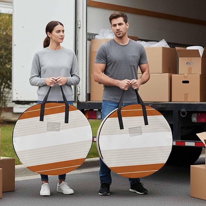 Storage Bag Cream Striped Round Storage Totes Bins Closet Organizers with Zippers & Handle Ombre Caramel Stripes Clothes Storage Container for Bedroom Dorm Space Saving Packing Supplies Moving Bags