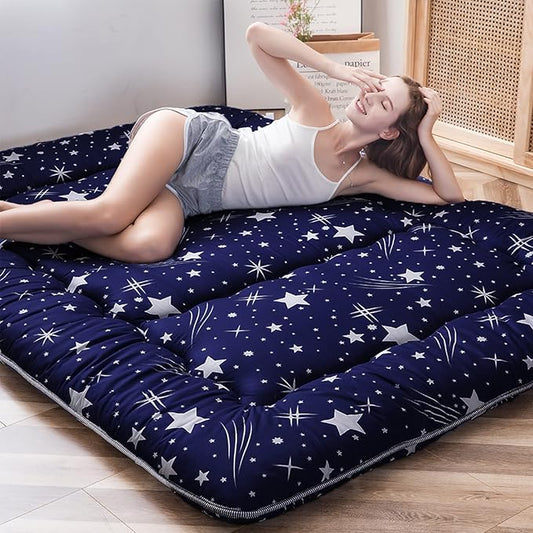 MAXYOYO Navy Starry Sky Japanese Floor Futon Mattress, Tatami Mat Portable Camping Mattress Kids Sleeping Pad Foldable Roll Up Floor Lounger Couch, King Size