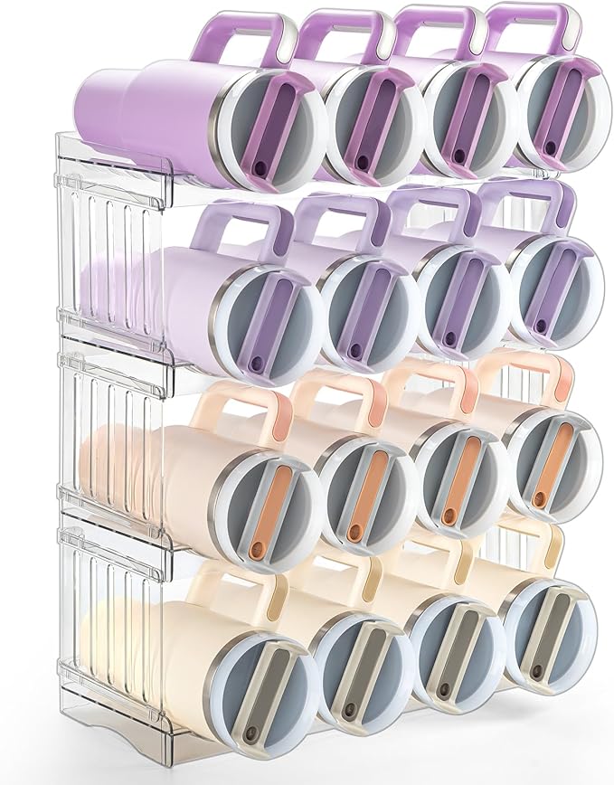 Gracenal Upgraded Larger Tumbler Organizer for Stanley Cup 40 oz with Handle, Kitchen Storage for Stanley Cup Accessories, Pantry Organizers and Storage for Tumbler Mug Cup Gifts (Larger-16-bottle)