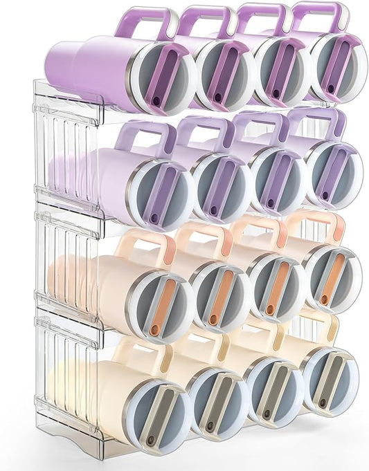 Gracenal Upgraded Larger Tumbler Organizer for Stanley Cup 40 oz with Handle, Kitchen Storage for Stanley Cup Accessories, Pantry Organizers and Storage for Tumbler Mug Cup Gifts (Larger-16-bottle)