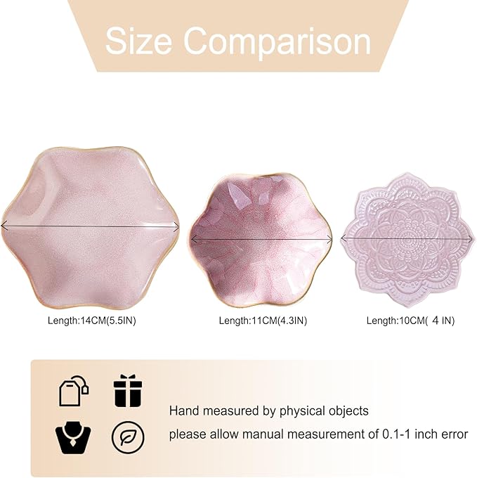 Binoster Ceramic Jewelry Dish, Jewelry Tray Key Tray,Small Ring Dish Holder Jewelry Plate Trinket Dish Catchall Tray Nightstand Decor For Table Room Decor SM (4.3 Inches, White + Pink)