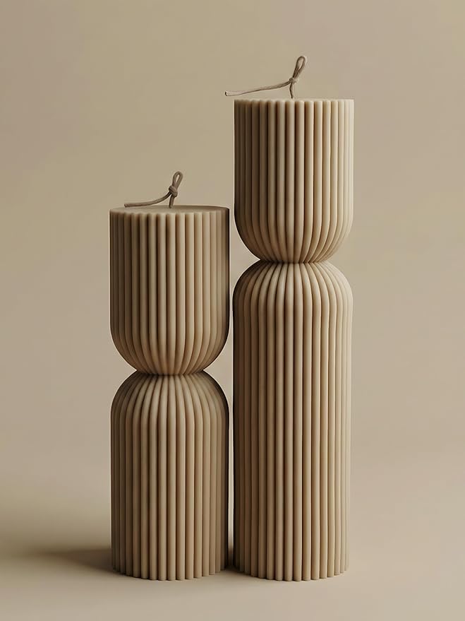 LAWA Hourglass Pillar Candle - Large Beautiful Handmade Pillar Scented Soy Wax Candle Elegant Bubble Aesthetic Candle Housewarming Gift Home Room Shelf Decor Idea Sandstone (Set of 2)