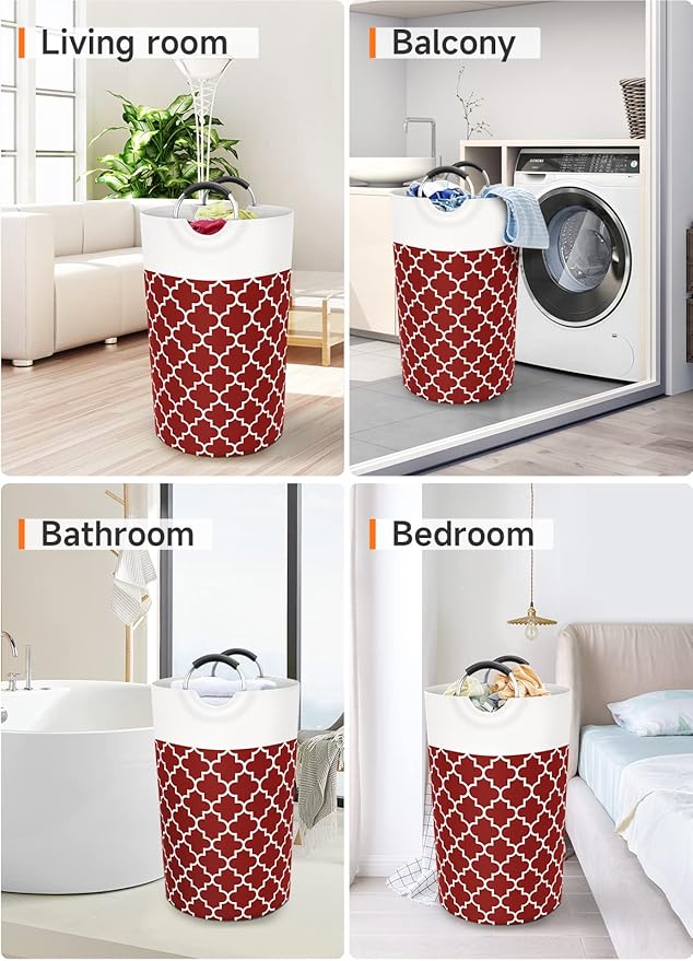 Fabspace Large Laundry Basket Laundry Hamper Bag Washing Bin Clothes Bag Collapsible Tall with Handles Waterproof Travel Bathroom College Essentials Storage for College Dorm, Family, 82L (Red)