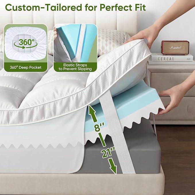 5 Inch Twin XL Mattress Topper,Memory Foam Mattress Toppers-2.5" Cooling Gel Foam Mattress Pad+2.5" 1500GSM Thick Bamboo Pillow Top with 2X Soft and Supportive for Back Pain Relief,80 * 39 * 5in