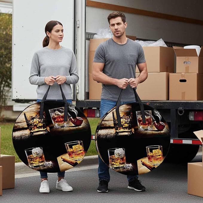 Storage Bag Whisky Glass Round Storage Totes Bins Closet Organizers with Zippers & Handle Wine Old Fashioned Wood Grain Clothes Storage Container for Bedroom Dorm Space Saving Packing Supplies Bags