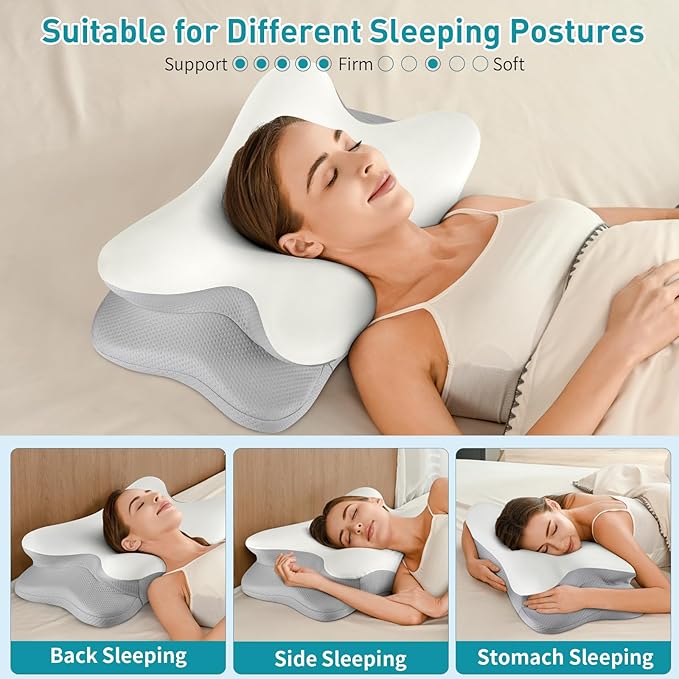 Cervical Neck Pillow for Neck Pain Relief, Ergonomic Pillow for Sleeping Contour Memory Foam Pillows with Cooling Pillowcase, Bed Pillow for Side Back Stomach Sleepers