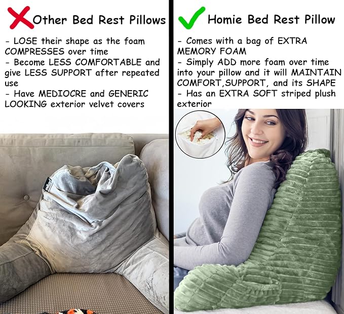 Homie Reading Pillow with Reading Light and Wrist Support, Has Arm Rests, and Back Support for Bed Rest, Lounging, Reading, Working on Laptop, Watching TV (Green)