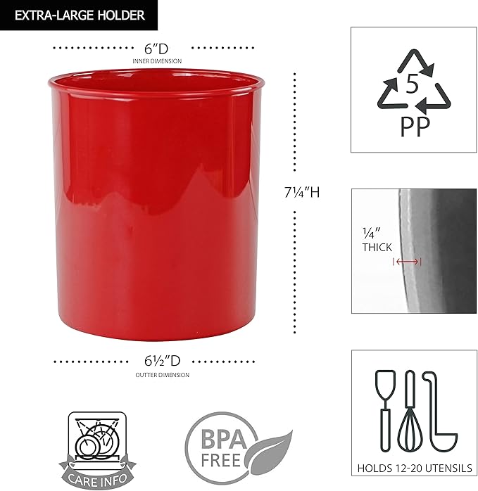 Reston Lloyd Multipurpose Utensil/Crock Holders Organize Wide Variety of Sizes of Utensils & Tools, Includes Extra Large, Large, & Miniature, Set of 3, Red
