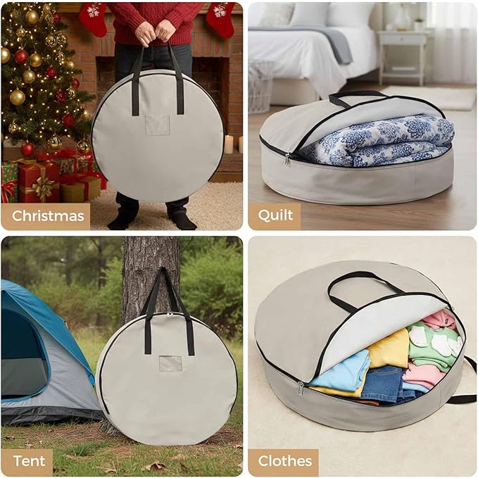 36 Inch Round Storage Bag 1 Pack,Watercolor Minimalist Pure Color Waterproof Wreath Storage Container with Handles&Zipper White Modern Art Closet Organizer Bags Garland Box