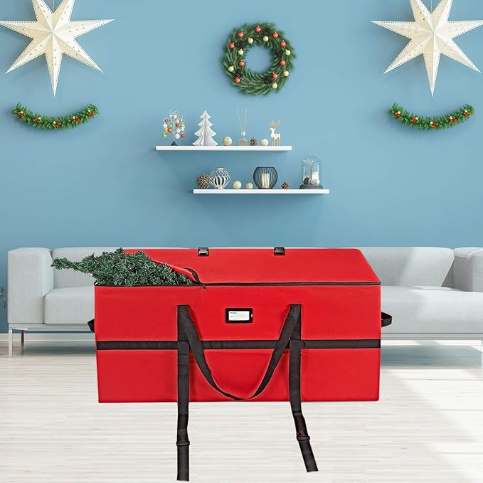 ProPik Christmas Tree Storage Bag, Fits up to 9 Ft. Tall Disassembled Holiday Tree, Heavy Duty Storage Container, 24" Height X 24" Extra Wide X 60" Long with Top and Side Handles and Straps (Red)