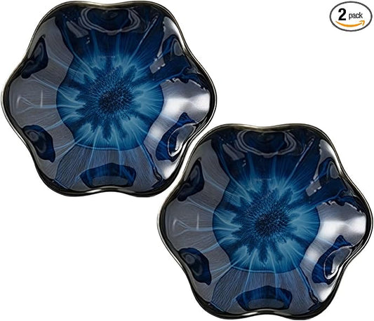 2Pcs Ceramic Jewelry Dish - Lotus Leaf Shape, for Ring Holder Necklace Small Key, Suitable for Mother Friend Sister, Gifts for Women, Cute Plate Trinket Tray, Home Decor (Blue-2PCS)