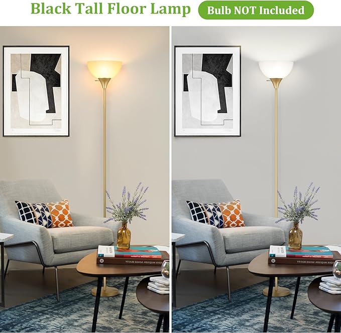 Coucrek Floor Lamp, LED Standing Lamps with White Plastic Shade, Corner Floor Lights for Living Room Bedroom, Rotary Switch, Bulb not Included, Gold