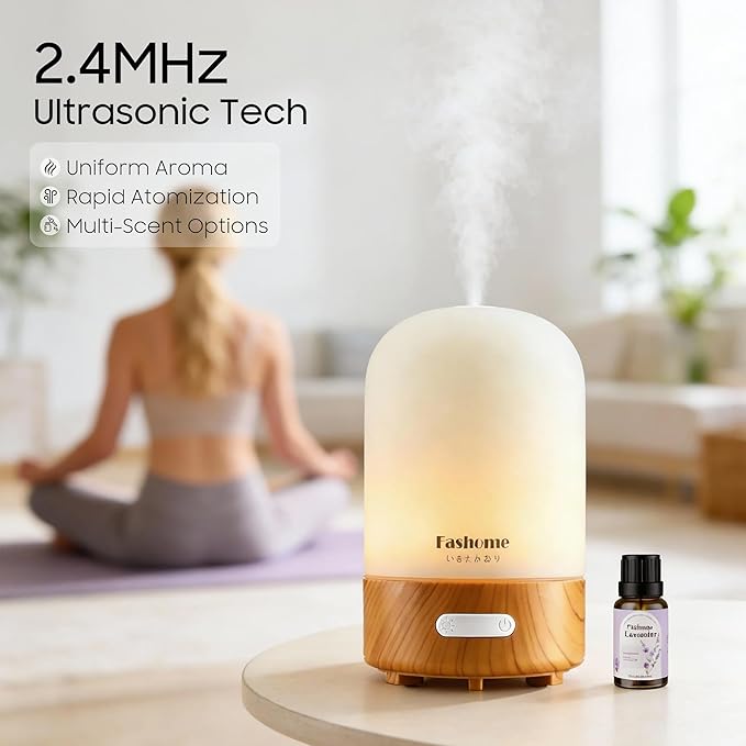 Essential Oil Diffuser for Home, Ultrasonic Cool Mist Air Aromatherapy Humidifier, Mini Scent Air Machine Portable Diffuser with Changing Lights & Auto Shut-Off for Home Bedroom Office Yoga(<25dB)
