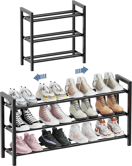 Mavivegue 18-33” Expandable Shoe Rack for Closet, 3-Tier Shoe Organizer, Adjustable Shoe Rack for Front Door Entrance, Entryway