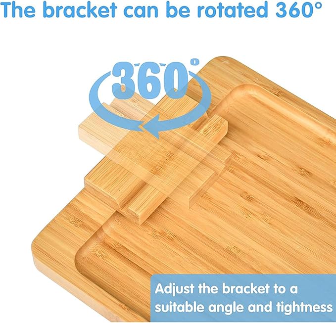Bamboo Sofa Arm Tray Table, Foldable Couch Armrest Table with Cup Holder & 360° Phone Holder, Portable Snack Tray for Remote, Drinks, Food - Fits Most Sofa Arms.