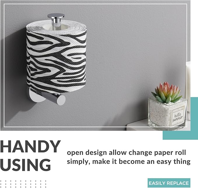 Vertical Toilet Paper Holder, Aomasi Stainless Steel Modern Bathroom Chrome Tissue Hanger with Round Plate, Standing Style TP Roll Storage, Wall Mounted