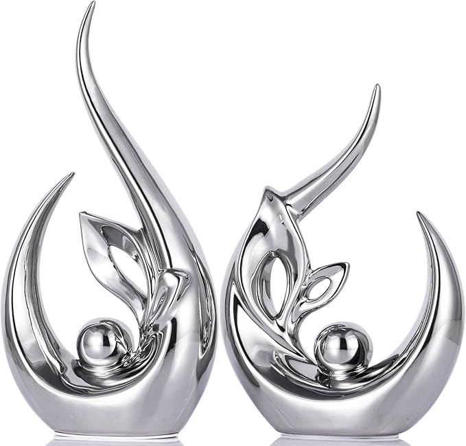 XMGZQ Silver Ceramic Statues for Home Décor Accents,Abstract Art Mid Century Modern Decor,Elegantes Centerpiece Table Decorations,Chrome Sculpture for Entryway,Shelf,Tv Stand,Mantel,Coffee Table