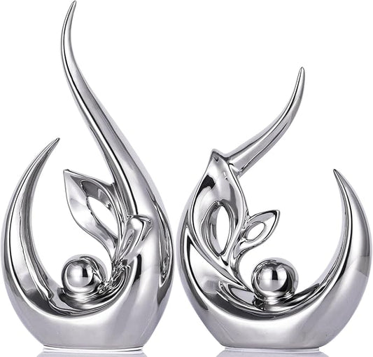 XMGZQ Silver Ceramic Statues for Home Décor Accents,Abstract Art Mid Century Modern Decor,Elegantes Centerpiece Table Decorations,Chrome Sculpture for Entryway,Shelf,Tv Stand,Mantel,Coffee Table