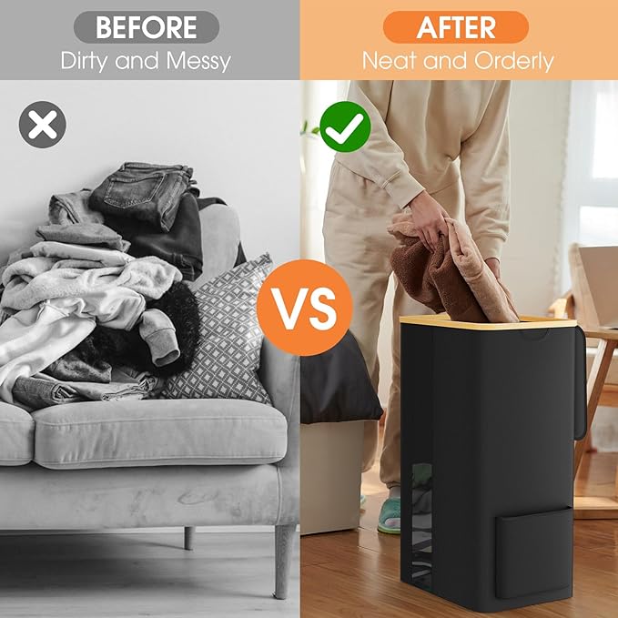 SpaceTrove Laundry Basket Clothes Hamper with Lid and Removable Bag Large Collapsible Laundry Baskets with Handle, Freestanding Hampers for Bedroom Aesthetic, Dorm, Bathroom, Laundry Room 100L (Black)