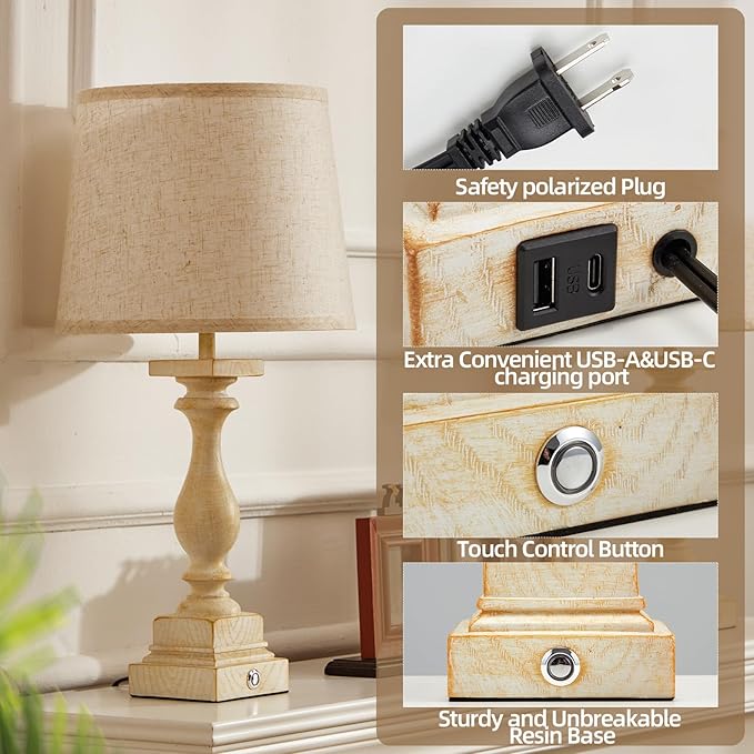 BUPPLEE Touch Lamps for Bedroom Set of 2,Bed-Side Table Lamps with 2 USB Ports, Bedroom Lamps with 3-Way Dimmable,23" Tall Table Lamps for Living Room/Night-Stand, Bonus 2 Bulbs