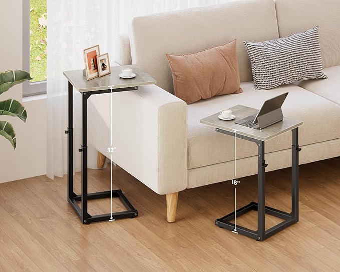 Vagusicc C Shaped End Table, Small Side Table for Couch, 33 "Tall C Table End Table Adjustable Height Couch Side Table, Tv Tray Table Sofa Table, Slide Under Couch Table for Living Room, Bedroom, Gray