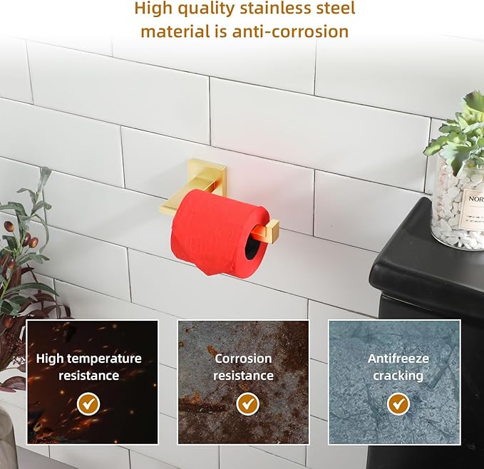 KOKOSIRI Toilet Paper Holder Gold Tissue Paper Dispenser for Kitchen Bathroom Washroom Toilet Roll Holder Stainless Steel, Wall Mounted B2006BG