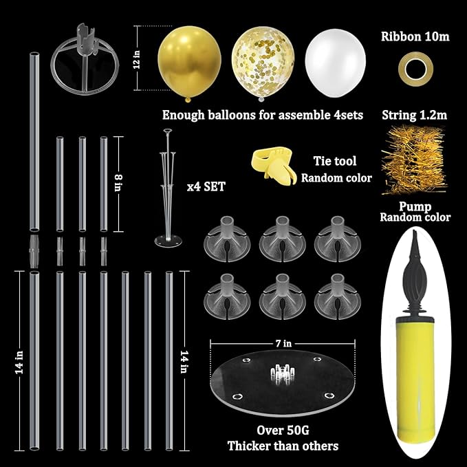 ZJDHPTY Gold Party Decorations 4Set Balloon Stand Table Centerpieces for Birthday Bridal Shower Wedding Anniversary Engagement Mother's Day Father's Day Graduation Decorations 2026 New Years Eve