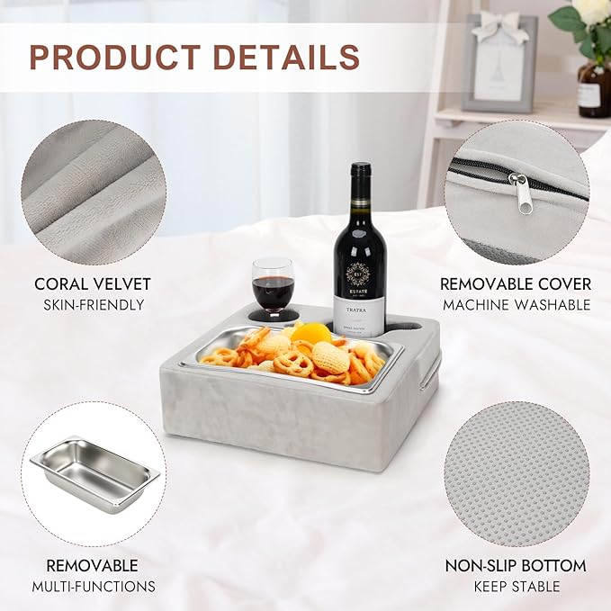 Couch Cup Holder, Couch Caddy, Couch Drink Holder, Bed Cup Tray, Sofa Cup Holder Remotes Holder for Cups, Headphones, Snacks and Phones, Use it on Car, Pack, Beach, RV, and More(Silvergrey)