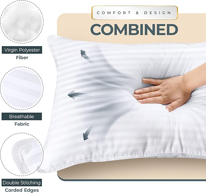 Utopia Bedding Bed Pillows for Sleeping European Size (White), Set of 2, Down Alternative Pillow for Sleeping, Cooling Hotel Quality Pillow Set for Back, Stomach or Side Sleepers