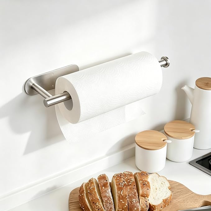 Paper Towel Holder Under Cabinet - Self Adhesive Paper Towel Roll Holder Wall Mount, Gewtur Stainless Steel Paper Towel Holder for Kitchen Bathroom