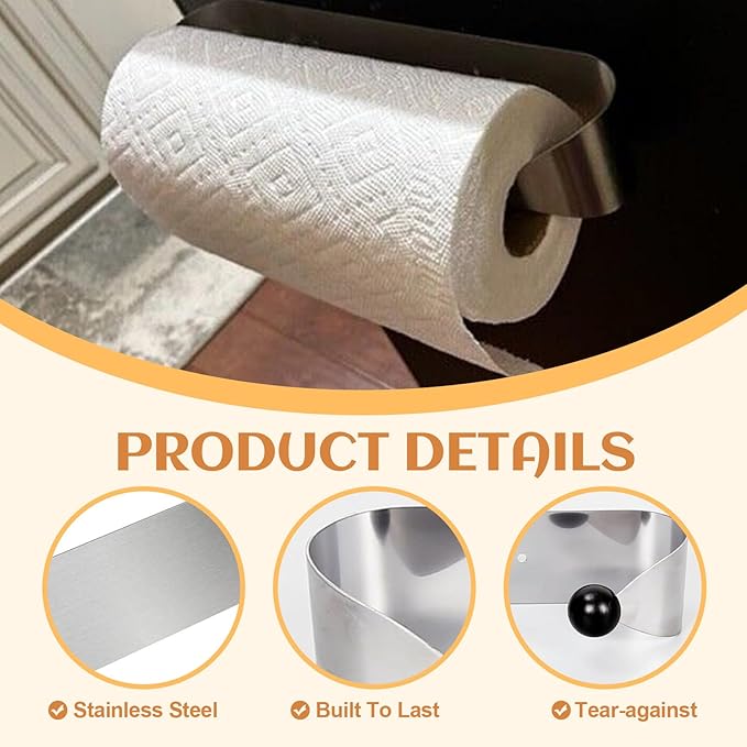 ECOTRIC Wall Mount Paper Towel Rack, Stainless Steel Kitchen Paper Towel Holder Under Cabinet，Silver Stylish Convenient Rollable Space-Saving Design
