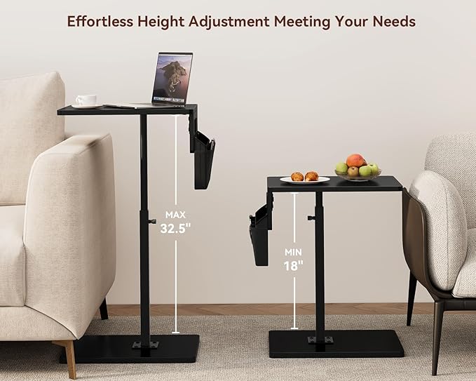 Vagusicc Sofa Armrest Tray Table for Couch - 360° Swivel Height Adjustable Side Table for Small Spaces, Snack Side Table for Bed or Chair, C Shaped End Table Snack Table for Eating Dinner Laptop