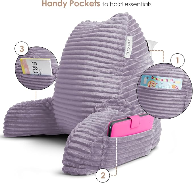 Clara Clark Reading Pillow for Bed Adult – Back Pillow for Sitting in Bed, Standard Bed Pillows for Sitting Up in Bed, Foam Bed Chair Pillow, Dusty Purple Bed Rest Pillow