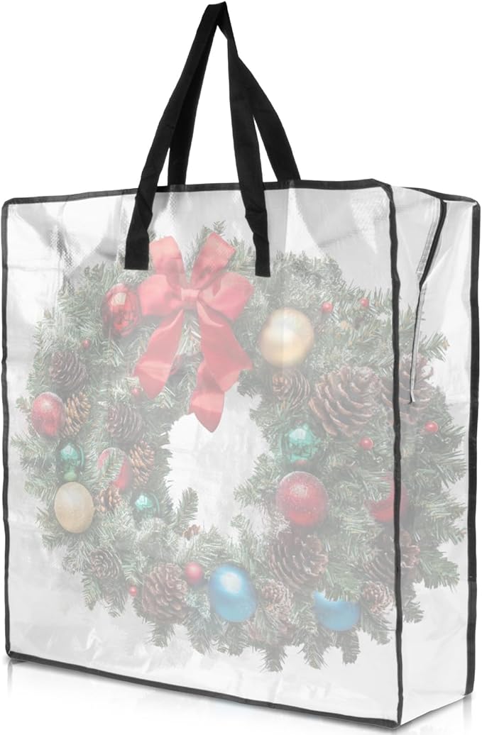 RAINFLOW Christmas Wreath Storage Container - Clear Moving Bags Heavy Duty With Zipper for Wreaths Clothes Gift Pillow Toy Plastic Storage Bag Supplies College Dorm Under Bed Storage(24 inch)