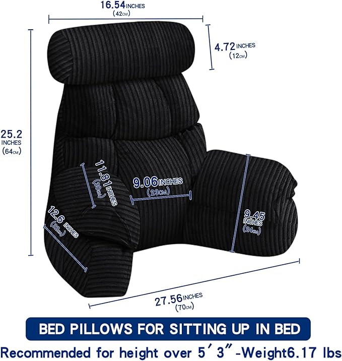 FXXUDVNIIN Back Pillow for Bed Sitting up – with 9.4" Armrest, for Reading, Gaming, Relaxing. Also Serves as tv Pillows for Sitting in Bed, Floor Pillow & Back Support for Adults.