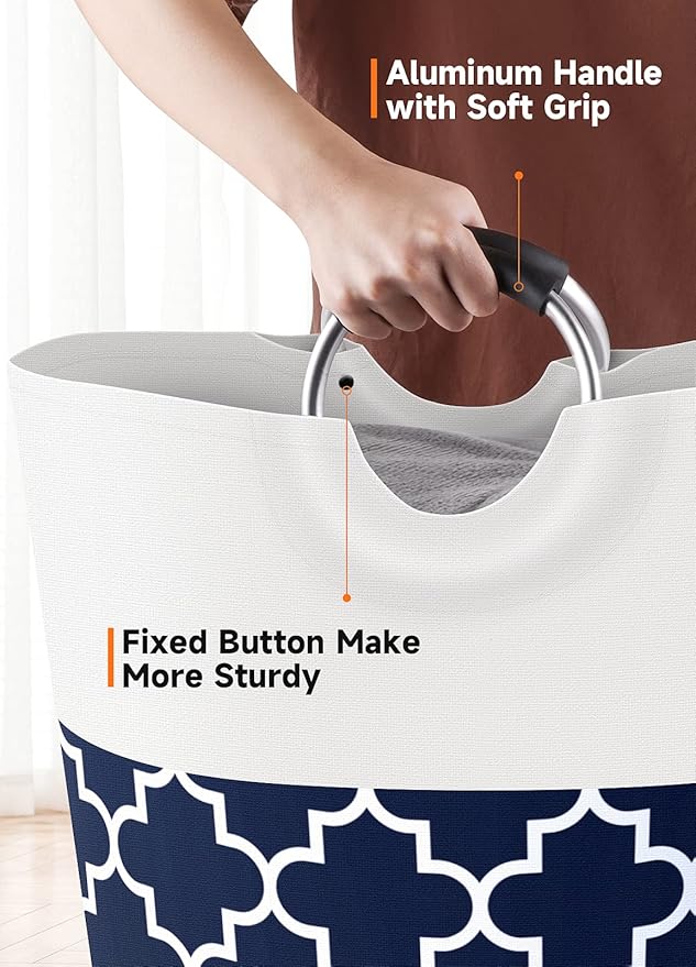 Fabspace Large Laundry Basket Laundry Hamper Bag Washing Bin Clothes Bag Collapsible Tall with Handles Waterproof Travel Bathroom College Essentials Storage for College Dorm, Family (Blue) 115L