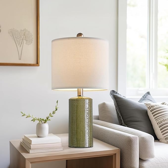 G-SAFAVA 20.25" Small Table Lamps Set of 2 Modern Ceramic Lamps for Living Room Farmhouse Bedside Lamps Boho Lamps for Night Stands Green Bedroom Lamp Side Table Lamps End Table Lamp