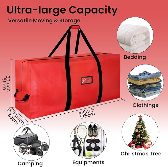 Moving Bags Heavy Duty Storage Bags with Zipper, Extra Large Clothes Storage Bag with Handles, Packing Boxes for Moving Totes Bins for Blanket College Supplies, Christmas Tree Bag 7.5ft-1 Pack