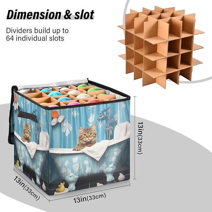 Kigai Bathroom Cat Christmas Ornament Storage Box with Zipper & Adjustable Dividers Holiday Ornament Organizer Xmas Storage Container, 64 Balls