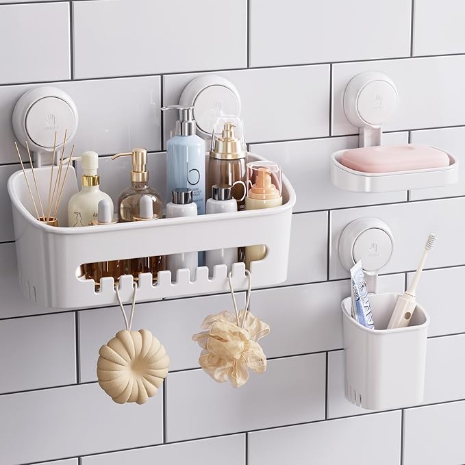 TAILI Shower Caddy Suction Cup & Toothbrush Holder & Soap Holder Heavy Duty Bathroom Shower Organizer