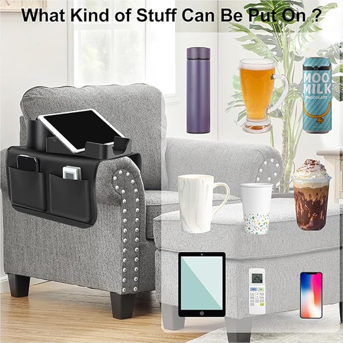 Silicone Couch Cup Holder Tray Drink Holder with Side Pockets for Sofa Arm Couch Caddy Anti-Spill for Couch Arm Chair Recliner,Armrest Remote Control and Cellphone Organizer Holder