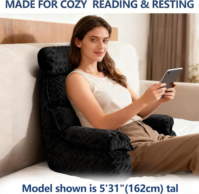 FXXUDVNIIN Back Pillow for Bed Sitting up – with 9.4" Armrest, for Reading, Gaming, Relaxing. Also Serves as tv Pillows for Sitting in Bed, Floor Pillow & Back Support for Adults.
