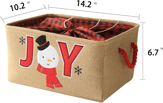 INough Christmas Basket Large Christmas Baskets for Gift Empty with Handles, Christmas Gift Baskets Collapsible Gift Basket Empty Christmas Decor for Kidsroom Nursery Play Room (Medium, Joy)